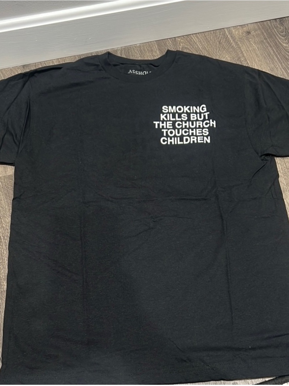 Black Graphic Short Sleeve Tee with White Text